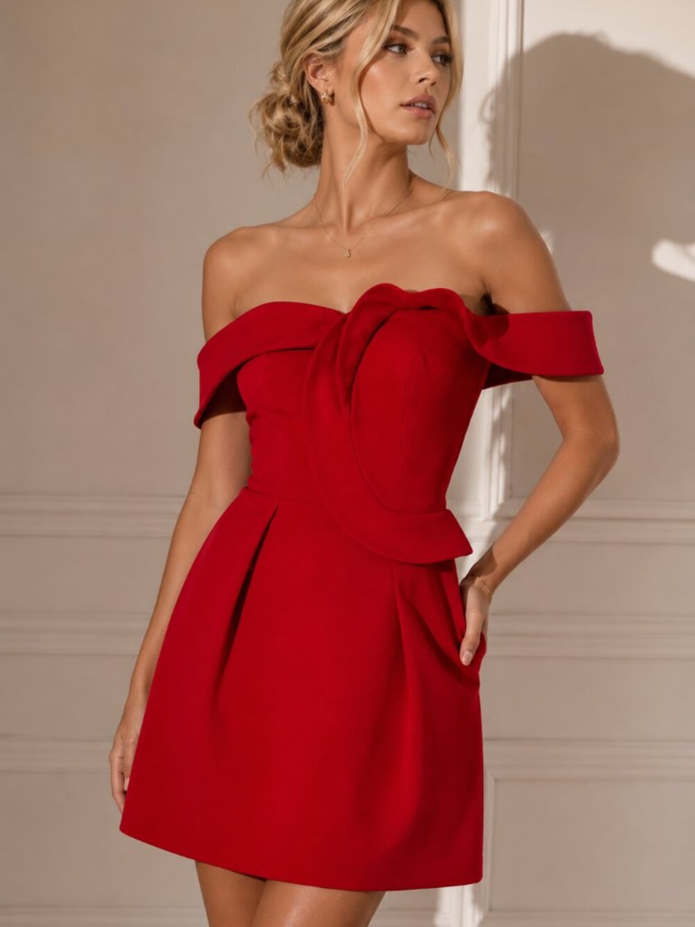 Topshop Red Off Shoulder Dress Old Hollywood Cocktail Party Valentine’s Glam